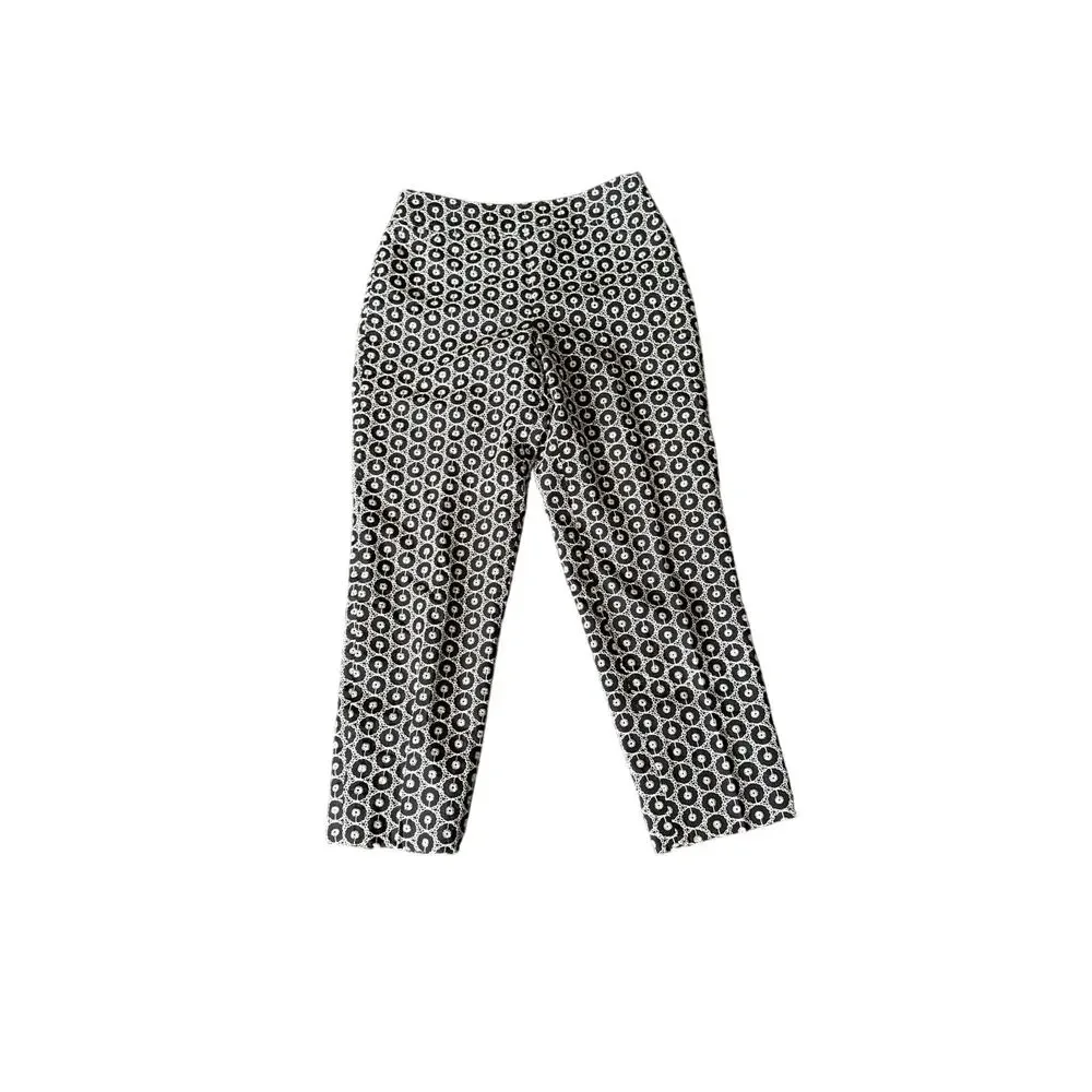 Talbots Black & White Floral Embroidered Silk Blend Cropped Ankle Pants Sz 4p